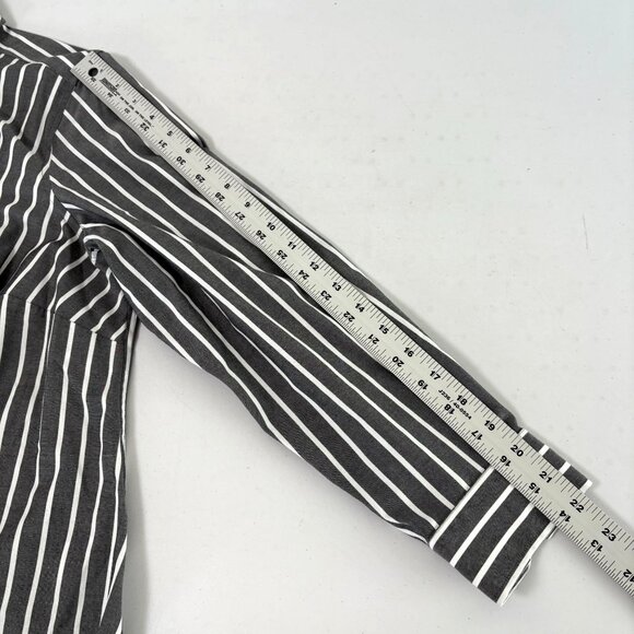 Talbots Button Front Top Plus Petite 14 14WP Gray White Striped No Iron Shirt - Picture 10 of 12